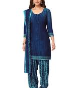 Salwar Studio Women's Blue Synthetic Printed Unstitch Dress Material with Dupatta