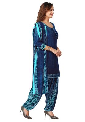 Salwar Studio Women's Blue Synthetic Printed Unstitch Dress Material with Dupatta 3