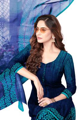 Salwar Studio Women's Blue Synthetic Printed Unstitch Dress Material with Dupatta 4