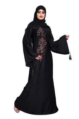 Khadija fashion purple color embroidered burqa and diamond's lace sleeve's siez L,XL,XXL 1