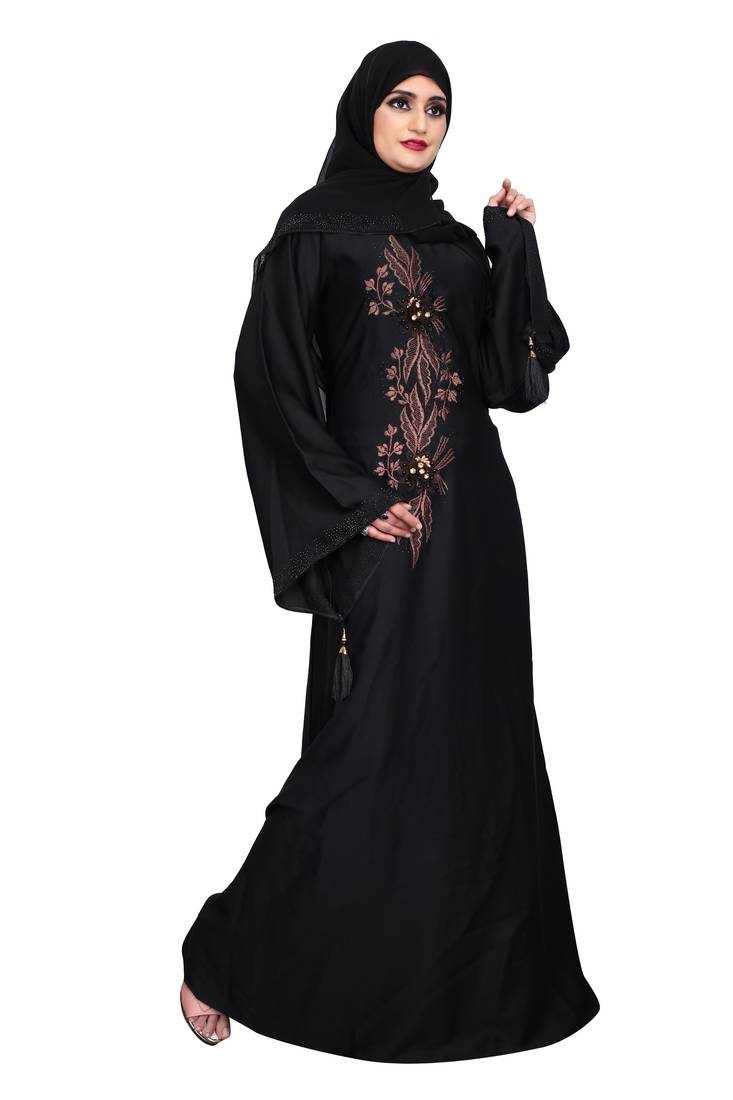 Khadija fashion purple color embroidered burqa and diamond's lace sleeve's siez L,XL,XXL