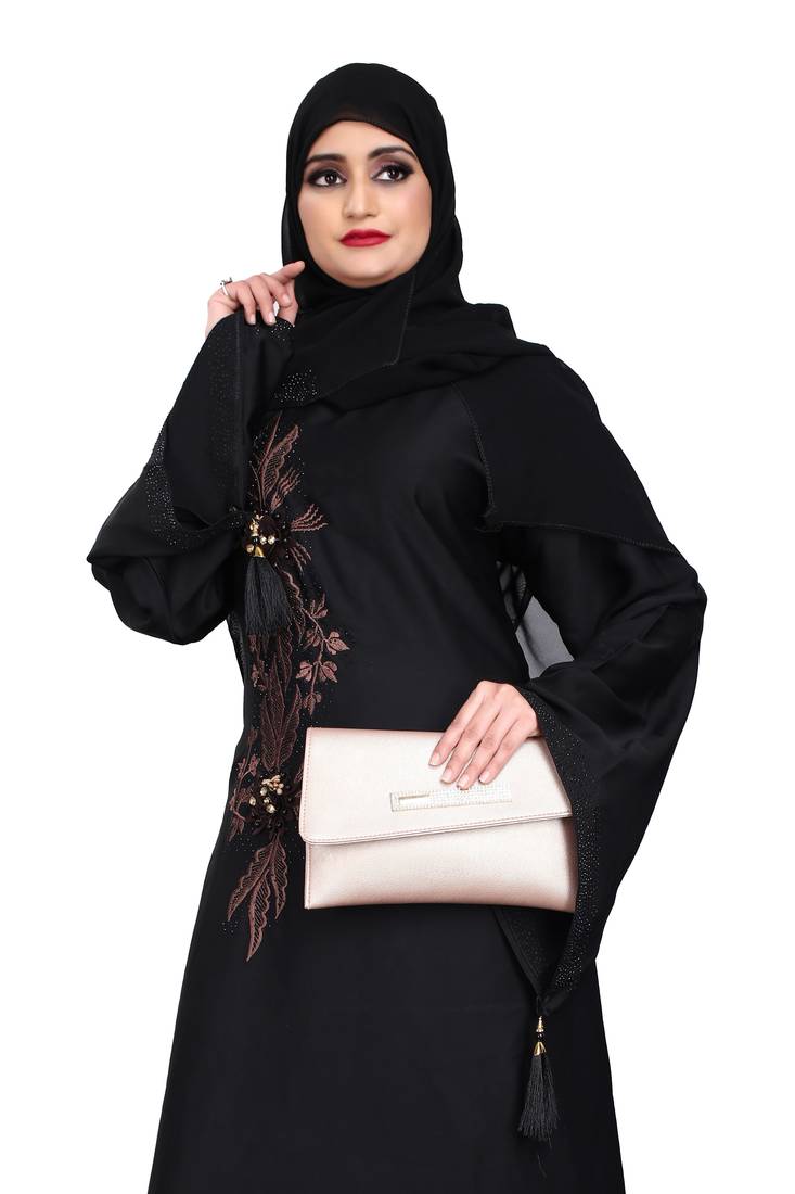 Khadija fashion purple color embroidered burqa and diamond's lace sleeve's siez L,XL,XXL