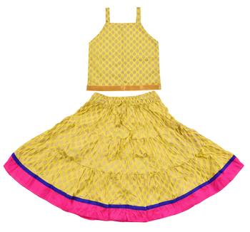 DIAMO Girls' Jaipuri Rajasthani Hand Block Print Ethnic Wear Pure Cotton Lehenga Choli(Skirt & Top) 1