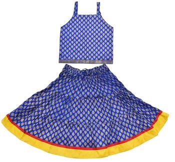 DIAMO Girls' Jaipuri Rajasthani Hand Block Print Ethnic Wear Pure Cotton Lehenga Choli(Skirt & Top) 1