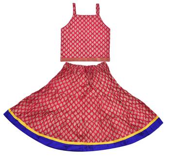 DIAMO Girls' Jaipuri Rajasthani Hand Block Print Ethnic Wear Pure Cotton Lehenga Choli(Skirt & Top) 1