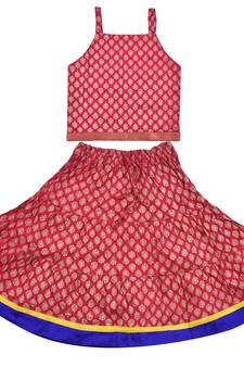 DIAMO Girls' Jaipuri Rajasthani Hand Block Print Ethnic Wear Pure Cotton Lehenga Choli