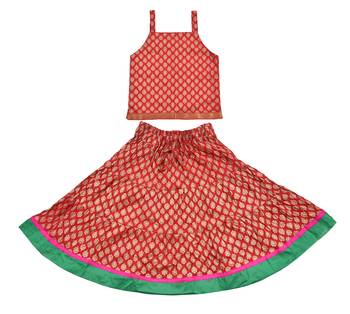 DIAMO Girls' Jaipuri Rajasthani Hand Block Print Ethnic Wear Pure Cotton Lehenga Choli(Skirt & Top) 1