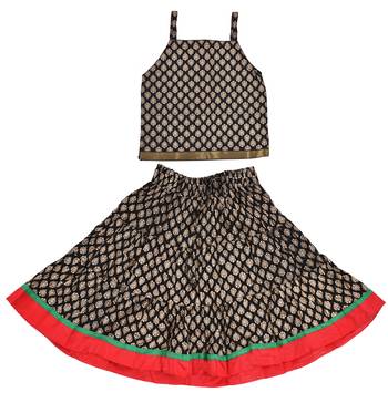 DIAMO Girls' Jaipuri Rajasthani Hand Block Print Ethnic Wear Pure Cotton Lehenga Choli(Skirt & Top) 1
