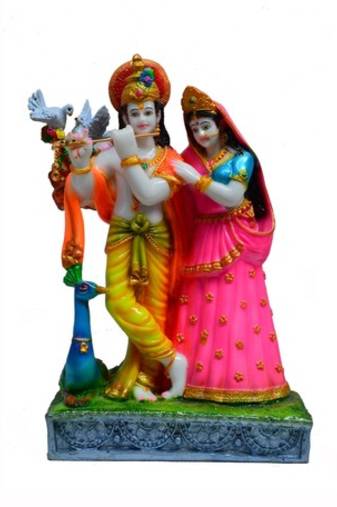 Colorful Statue of Radha-Krishna with Cow