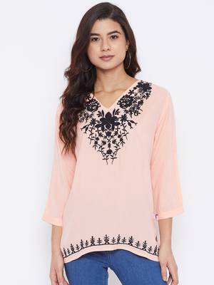 Peach plain rayon kurtas-and-kurtis 1