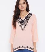 Peach plain rayon kurtas-and-kurtis