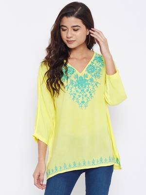 Yellow plain rayon kurtas-and-kurtis 1