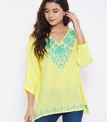 Yellow plain rayon kurtas-and-kurtis