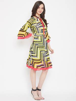 Yellow plain georgette kurtas-and-kurtis 3
