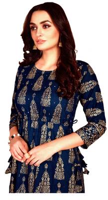 MAHATI blue Gold foil printed silk ethnic-kurtis 2