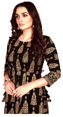 MAHATI black Gold foil printed silk ethnic-kurtis 2