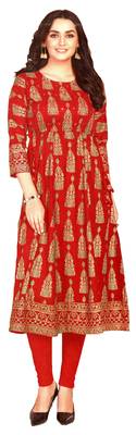 MAHATI red Gold foil printed silk ethnic-kurtis 1