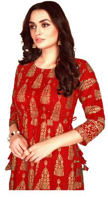 MAHATI red Gold foil printed silk ethnic-kurtis 2
