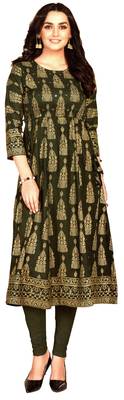 MAHATI green Gold foil printed silk ethnic-kurtis 1
