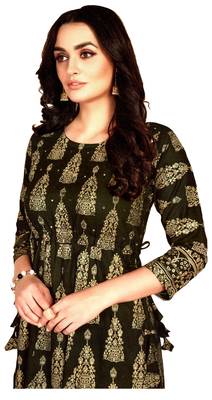MAHATI green Gold foil printed silk ethnic-kurtis 2