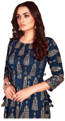 MAHATI teal Gold foil printed silk ethnic-kurtis 2