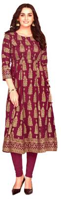 MAHATI purple Gold foil printed silk ethnic-kurtis 1