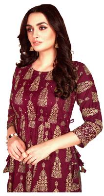MAHATI purple Gold foil printed silk ethnic-kurtis 2