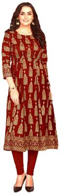 MAHATI maroon Gold foil printed silk ethnic-kurtis 1