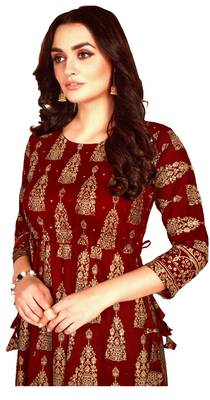 MAHATI maroon Gold foil printed silk ethnic-kurtis 2