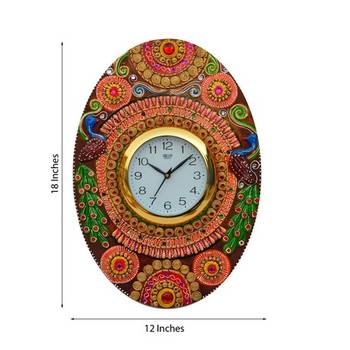 Papier-Mache Oval Kundan Studded Wall Clock 1