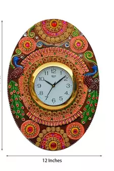 Papier-Mache Oval Kundan Studded Wall Clock