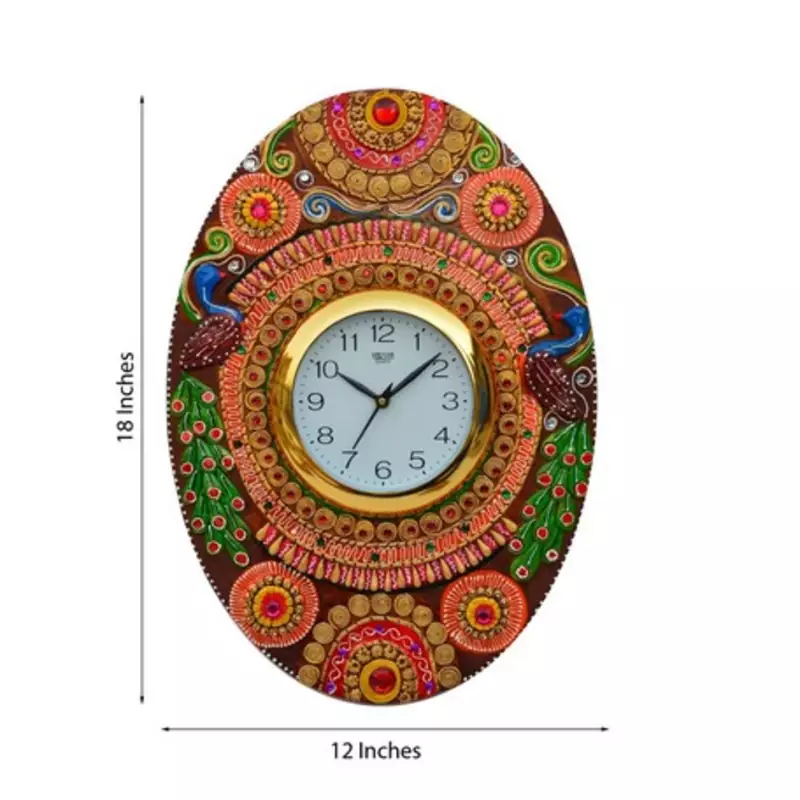 Papier-Mache Oval Kundan Studded Wall Clock