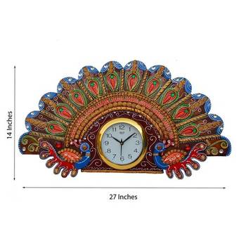 Papier-Mache Peacock Design Wall Clock 1
