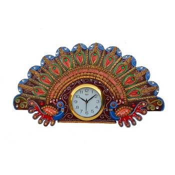 Papier-Mache Peacock Design Wall Clock 2