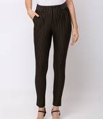 Women Black Stripes Slim Fit Tregging By Sheczzar