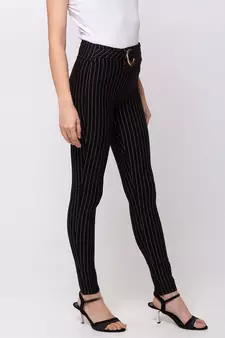 Women Black Stripes Slim Fit Tregging By Sheczzar