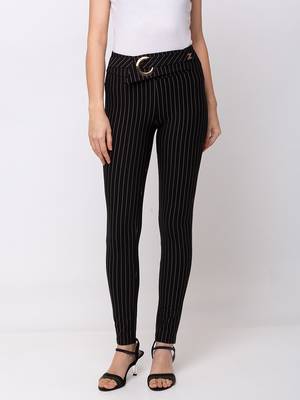 Women Black Stripes Slim Fit Tregging By Sheczzar 1