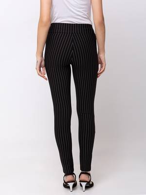 Women Black Stripes Slim Fit Tregging By Sheczzar 3