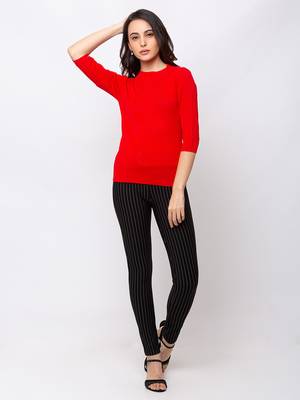 Women Black Stripes Slim Fit Tregging By Sheczzar 5