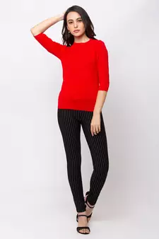 Women Black Stripes Slim Fit Tregging By Sheczzar