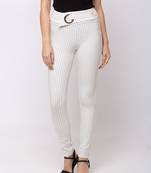 Women White Stripes Slim Fit Tregging By Sheczzar
