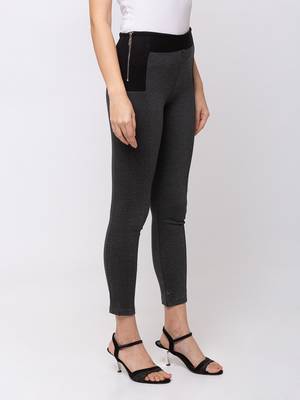 Women Dark Grey Solid  Slim Fit Tregging By Sheczzar 2