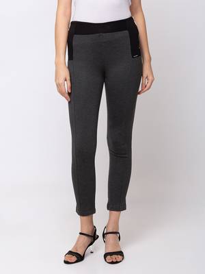 Women Dark Grey Solid  Slim Fit Tregging By Sheczzar 1