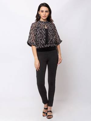 Women Black Solid  Slim Fit Tregging By Sheczzar 5