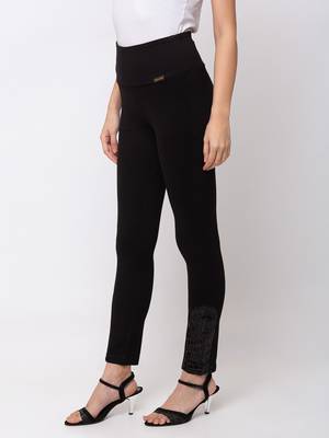 Women Black Solid  Slim Fit Tregging By Sheczzar 2