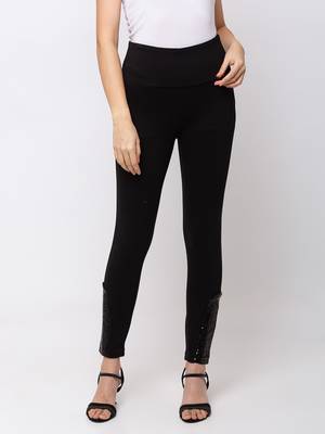 Women Black Solid  Slim Fit Tregging By Sheczzar 1