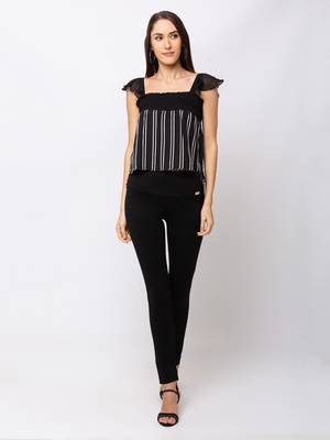 Women Black Solid  Slim Fit Tregging By Sheczzar 5