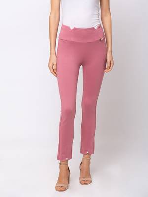Women Onion Pink Solid  Slim Fit Tregging By Sheczzar 1