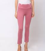 Women Onion Pink Solid  Slim Fit Tregging By Sheczzar