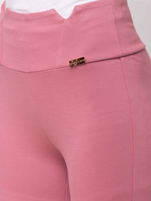 Women Onion Pink Solid  Slim Fit Tregging By Sheczzar 4
